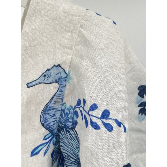 Vineyard Vines White Blue Linen Maxi Dress Floral Tropical Seahorse Sz Small - Picture 3 of 7